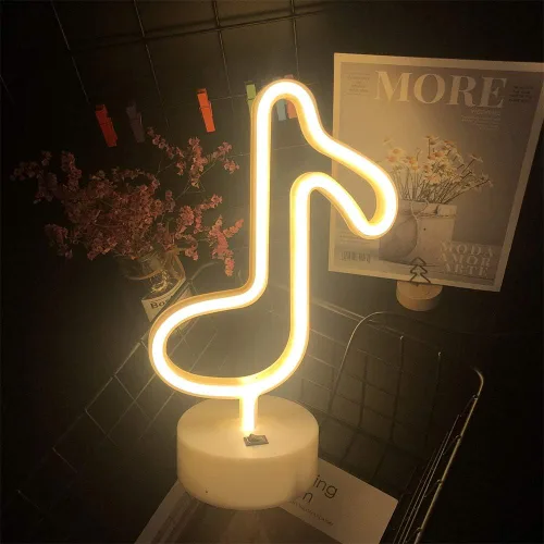 Miniatura 9 de Cartel de neón LED para interior, luz nocturna con base de soporte, funciona con batería/USB, luz decorativa de neón notas musicales
