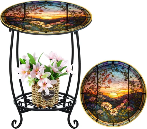 Miniatura 37 de Cinnvoice Mesa auxiliar redonda para exteriores, mosaico pequeño, decoración de patio, planta interior, mesa de té para patio, porche, jardín, sala