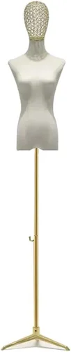 Miniatura 7 de Forma de vestido de maniquí dorado ajustable con trípode, brazos y cabeza desmontables, modelo de visualización de tamaño mediano para ropa, joyas