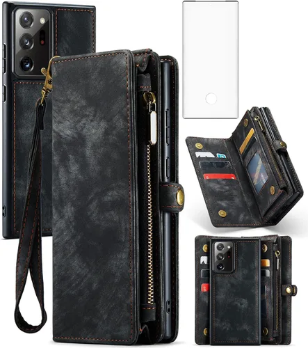 Asuwish Funda para teléfono Samsung Galaxy Note 20 Ultra Glaxay Note20 Plus 5G con cremallera, funda tipo cartera con protector de pantalla y