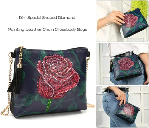Miniatura 5 de Kits de pintura de diamantes para niños y adultos, bolso cruzado con cadena 5D con diamantes de imitación de punto de cruz, manualidades