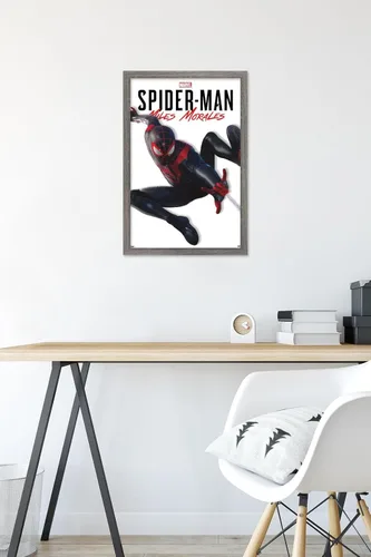 Miniatura 6 de Trends International Marvel Comics - Póster de pared de la serie Miles Morales, 22.4 pulgadas de largo x 14.7 pulgadas, versión enmarcada de madera
