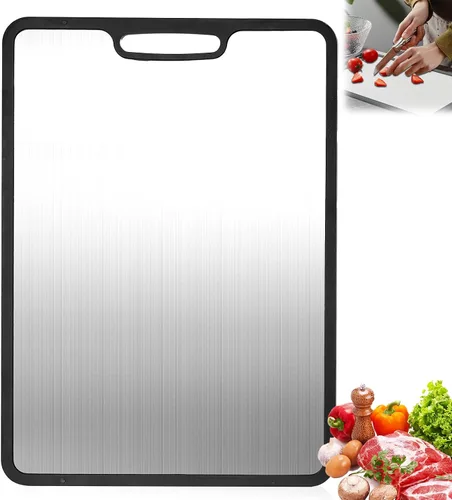 Miniatura 10 de Juego de tabla de cortar de titanio de 3 piezas, tablas de cortar de metal para cocina, tabla de cortar de acero inoxidable, tablas de cortar