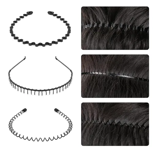 Miniatura 4 de URAQT Diademas de metal, 6 unidades, unisex, color negro, para primavera, onduladas, para deportes, yoga, bandas antideslizantes para exteriores