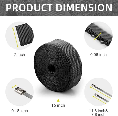 Miniatura 2 de CARDI Envoltura Térmica de Escape Negra de 2" x 16' de Fibra de Vidrio para Motocicleta con 8 Amarres de Acero Inoxidable Negros y Guantes