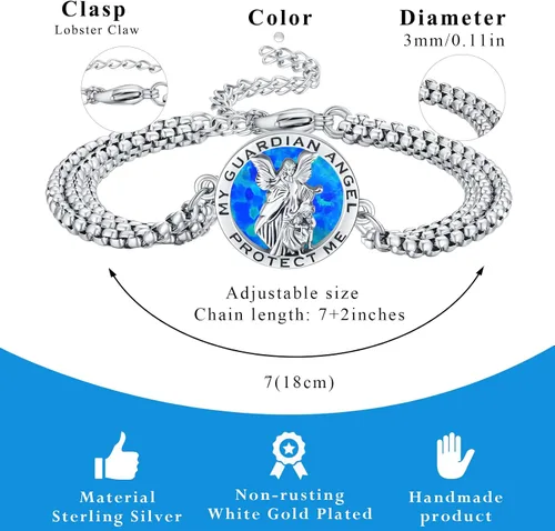 Miniatura 14 de Pulsera unisex de San Miguel/Cristóbal/Benedicto/Jude/José/Guadalupe/Ángel de la Guarda/Santa Muerte Pulsera de plata de ley 925 con cadena de doble