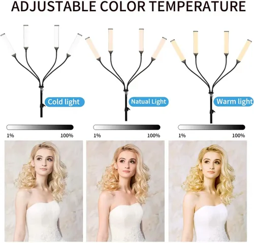 Miniatura 3 de Kit de luz LED de cuatro brazos, 2800k-6500k 30W, iluminación continua para transmisión en vivo, tatuaje de cejas, maquillaje, belleza de uñas