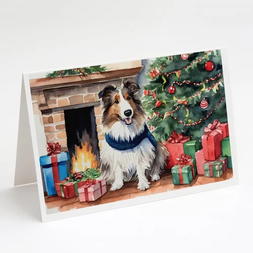 Miniatura 176 de Caroline's Treasures DAC2753GCA7P Paquete de 8 tarjetas de felicitación navideña acogedora de Husky siberiano Tarjetas en blanco con sobres