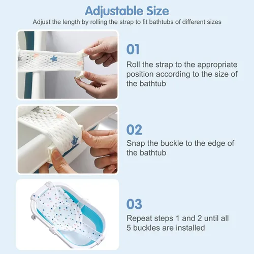 Miniatura 7 de Colorlife Asiento de Baño para Bebé con Malla de Apoyo, Asiento de Baño para Bebé, Ajustable, Cómodo, Antideslizante, Malla de Ducha de Cinco Puntos