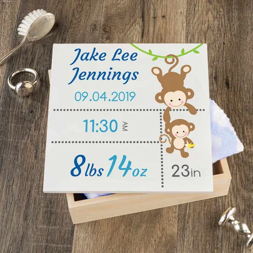 Miniatura 5 de Caja de recuerdo personalizada para bebé (huellas azules, regulares)