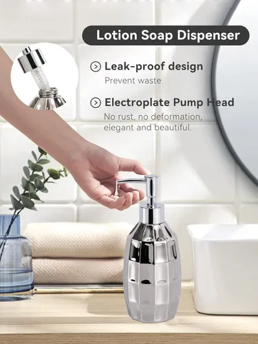 Miniatura 3 de Juego de accesorios de baño plateados, juego de accesorios de baño de cerámica de mosaico incluye dispensador de loción, vaso de soporte para Plata