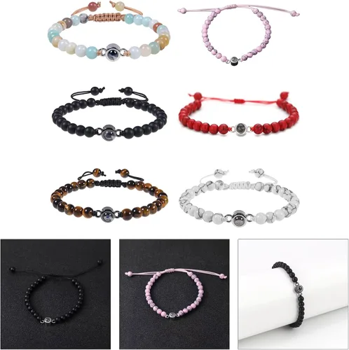 Miniatura 2 de Elegant Couple's Bracelet with 100 Languages I Loves You Projection in Crystals Mattes Stone Portable for Anniversaries