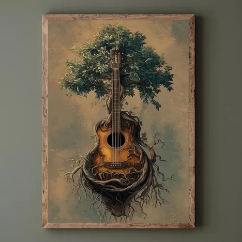 Miniatura 8 de BACJUOPLDArt Guitar Pictures Guitar Tree Wall Art Vintage Tree Prints Retro Music Posters Vintage Canvas Prints Musical Posters for Music Studio