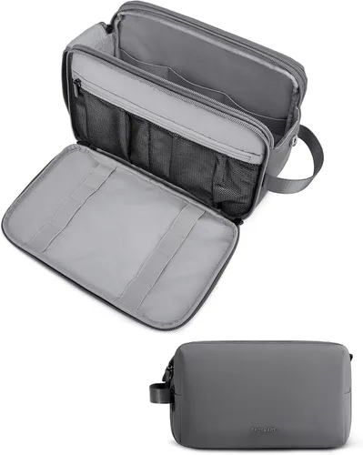 Miniatura 18 de Bolsa de aseo Bagsmart para hombres, organizador de artículos de viaje, kit Dopp resistente al agua, bolsa de afeitado para accesorios de aseo, Beige