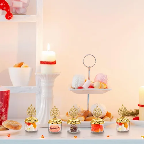 Miniatura 6 de Paquete de 24 cajas de regalo transparentes rellenables con tapas de cúpula dorada, caja de dulces de plástico en forma de cúpula de boda