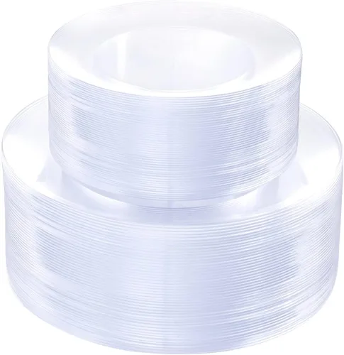 PULOTE 100 Piezas Platos de Plástico Transparente - Platos Transparentes de Plástico Pesado Premium Desechables para Bodas y Fiestas Incluyen 50