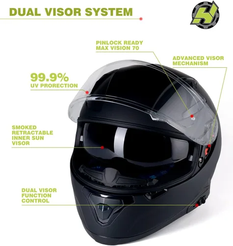 Miniatura 4 de Hax - Casco integral de motocicleta y de moto de calle con doble aleta trasera y clavos de plástico para Pinlock Ready, para adultos, aprobado por