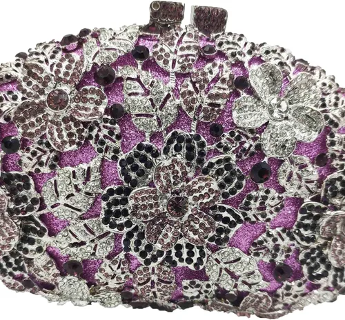 Miniatura 13 de Boutique De FGG Bolso de noche de flores de embrague de cristal de lujo para mujer, bolso de boda nupcial, bolso