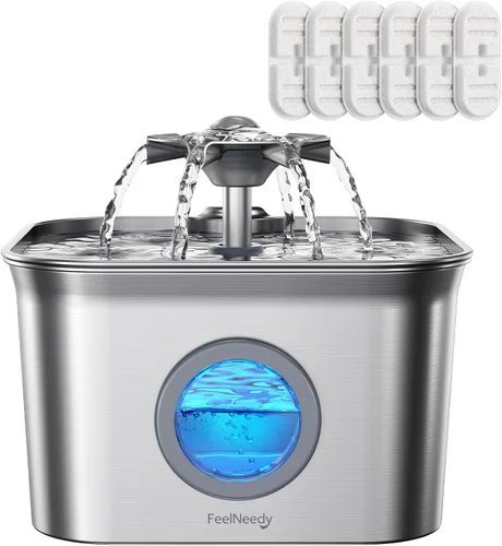 Miniatura 12 de Fuente de agua para gatos de acero inoxidable, 2.8 L con bomba ultra silenciosa de 20 dB, ideal para mascotas tímidas, ventana LED de nivel de agua