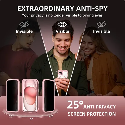 Miniatura 2 de TIESZEN Funda para iPhone 15, compatible con MagSafe, protector de pantalla de privacidad integrado y protección de cámara, antiespía, cuerpo