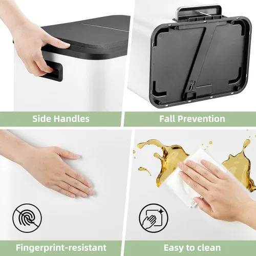 Miniatura 3 de Cubo de basura rectangular de doble compartimento para reciclaje de cocina con tapa de cierre suave, acero inoxidable de 2 x 4 galones