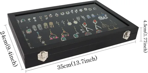 Miniatura 6 de Wuligirl - Bandeja organizadora de anillos con 100 ranuras y tapa transparente, organizador apilable de joyas como aretes, collares y anillos