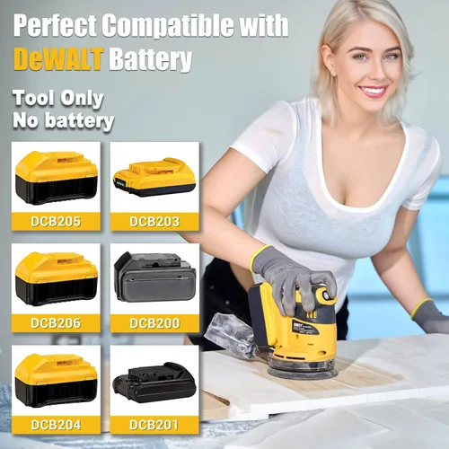 Miniatura 2 de Lijadora orbital aleatoria para batería DEWALT de 20 V, motor sin escobillas inalámbrico, lijadora manual orbital de velocidad variable con colector