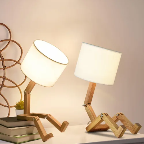 Miniatura 9 de Bonita lámpara de escritorio, lámparas de mesa de robot regulables, lámparas de noche de madera para dormitorio, estudio, oficina, sala de estar