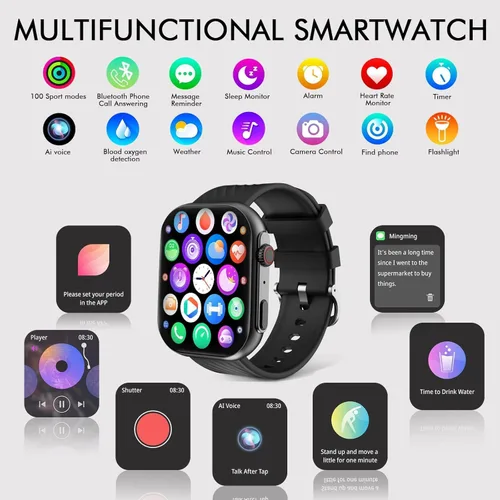 Miniatura 6 de PJYUBVOR Reloj Inteligente para Hombres y Mujeres (Contestar/Hacer Llamadas), Rastreador de Fitness de 2.0" con Más de 100 Modos Deportivos, Monitor