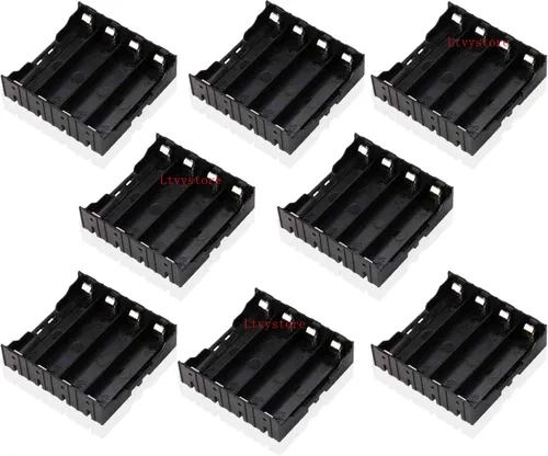 Soporte para batería 18650, 8 piezas 4 ranuras x 3.7V caja de almacenamiento de batería DIY, en paralelo caja de baterías de plástico negro con pin