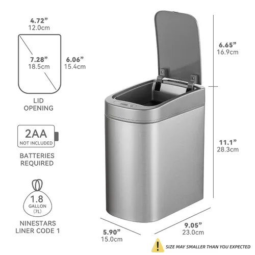 Miniatura 4 de Ninestars Cubo de basura automático con sensor de movimiento para baño, 1.8 galones, apertura inteligente, para baño, dormitorio, cocina, oficina
