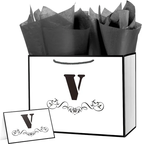Miniatura 34 de ysmile Bolsa de regalo de letras con papel de seda para hombres, bolsa grande de 12 pulgadas, color blanco y negro, para cumpleaños, aniversario
