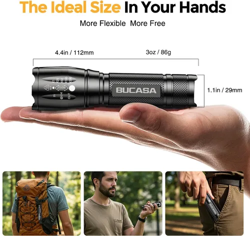 Miniatura 7 de BUCASA Paquete de 6 linternas recargables de alto lúmenes, linterna pequeña más brillante, potentes linternas tácticas recargables, linterna LED