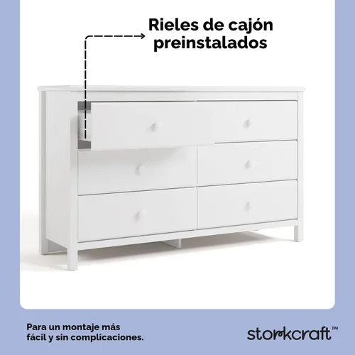 Miniatura 5 de Storkcraft - Cómoda de 6 cajones Alpine (Blanco) – Certificado GREENGUARD Gold, Cómoda blanca para dormitorio, Cajones de almacenamiento para niños