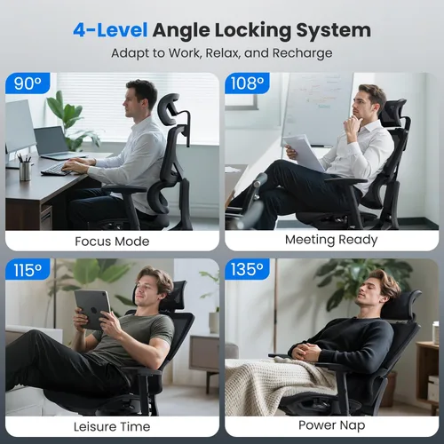Miniatura 6 de OdinLake L1 Ergo Upgrade 518 - Silla de oficina ergonómica de malla gris – Grande y alta, 350 libras, soporte lumbar ajustable, profundidad