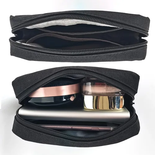 Miniatura 4 de Pequeña bolsa de maquillaje para bolso, paquete de 2 bolsas de viaje con cremallera, mini organizador portátil versátil para artículos de tocador