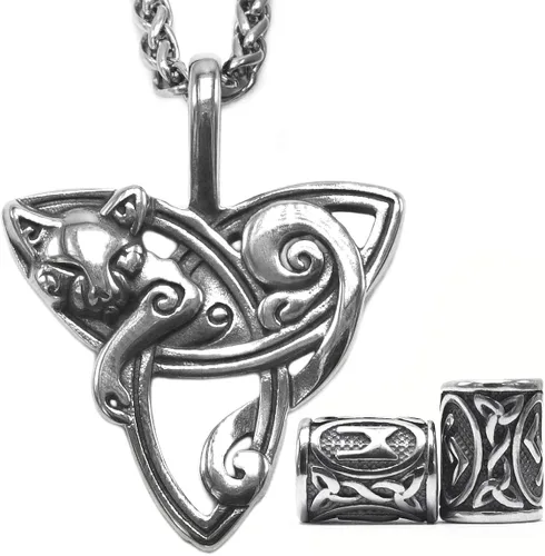 Gungneer Triquetra - Collar con colgante de gato con cadena de quilla de acero, con nudo de Trinidad celta y zodíaco para mujeres y hombres, acero