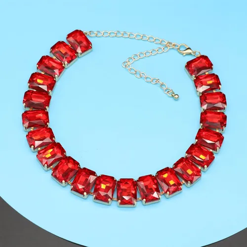Miniatura 3 de Gargantilla de cristal con diamantes de imitación para mujer, pieza de declaración de esmeralda, collar de cadena dorada con cuello de cristal