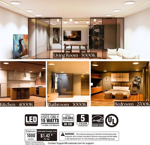 Miniatura 4 de Luz de disco de 7.5 pulgadas, 1 paquete de lámpara de techo regulable de montaje empotrado 5CCT 2700K/3000K/3500K/4000K/5000K Certificado ETL