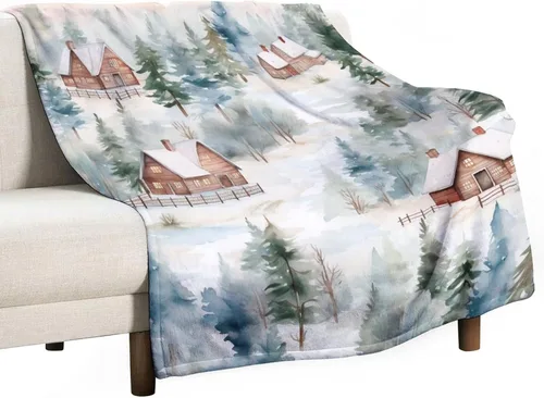 Miniatura 14 de Manta de invierno de acuarela de Navidad en el bosque, manta cálida y acogedora para sofá, cama para adultos, 30 x 40 pulgadas, manta de microfibra