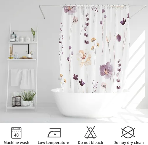 Miniatura 6 de Gibelle Cortina de ducha con diseño floral de acuarela, cortina de ducha de flores beige ciruela, para baño, juego de cortina de ducha moderna