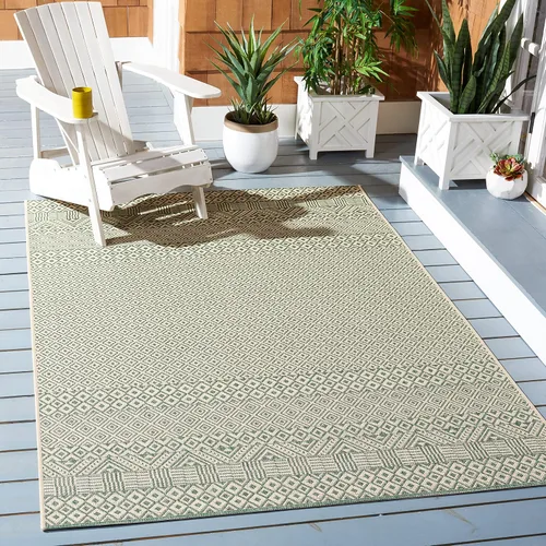 Miniatura 20 de SAFAVIEH Alfombra lavable para exteriores, colección Courtyard de 2.3 x 6.7 pies, beige y azul aguamarina, no desprende pelusa y es fácil