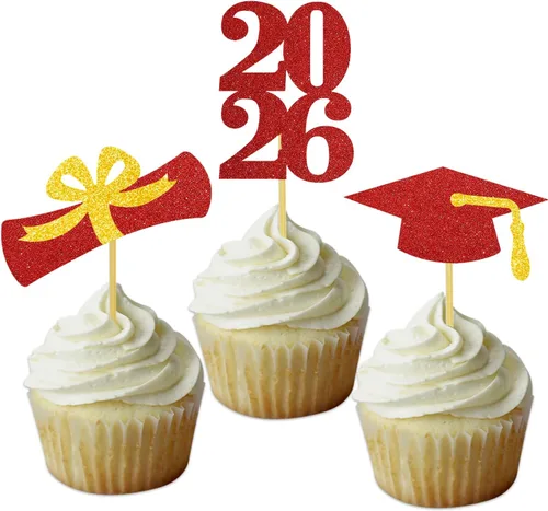 Miniatura 27 de Decoración para cupcakes de graduación, decoración de fiesta de graduación, selecciones de alimentos, felicitaciones, tapa de diploma con purpurina