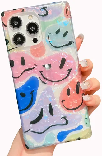 Miniatura 50 de Funda compatible con iPhone 14 Pro con borde rectangular, bonita funda protectora de lujo con pintura al óleo y flores para mujeres y niñas, funda