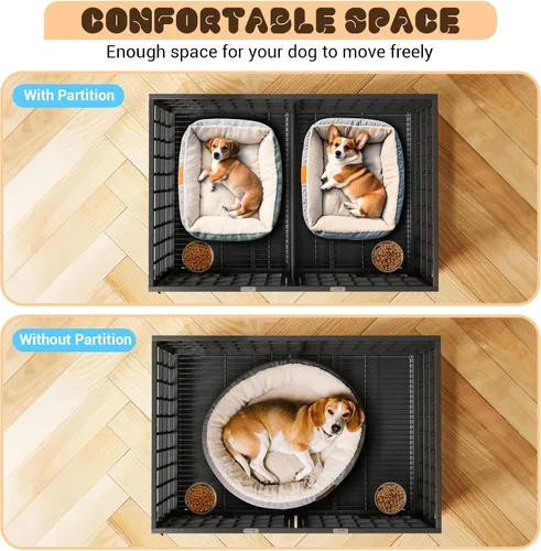 Miniatura 5 de 42-Inch Escape-Proof Dog Crate, Indestructible Steel Dog Kennel with Locking Wheels, Anxiety Relief Pet Cage for Medium/Large Dogs, Indoor/Outdoor