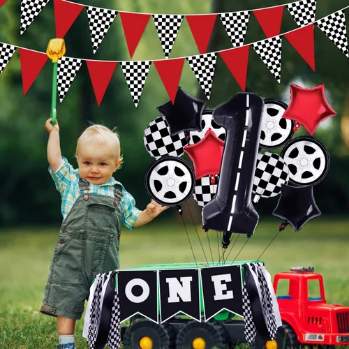 Miniatura 6 de Decoraciones de fiesta de coche de carreras de 33 pies, bandera triangular de carreras, banderines temáticos de carreras, decoraciones de fiesta