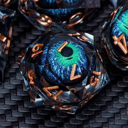 Miniatura 20 de ARUOHHA Juego de dados DND de núcleo líquido, 7 piezas de dados de resina azul afilados compatibles con juegos de rol D&D, juego de dados
