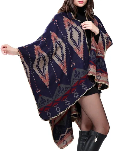 Miniatura 79 de Urban CoCo Poncho de colores para mujer, chal con frente abierto, color en bloques