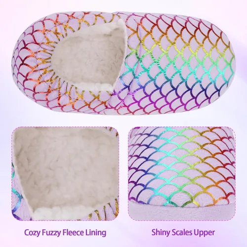 Miniatura 2 de MEJORMEN Pantuflas de casa de sirena para niñas, acogedoras y antideslizantes para interiores y exteriores, pantuflas de dormitorio con purpurina