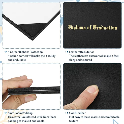 Miniatura 4 de Paquete de 6 fundas de diploma de graduación de 8.5 x 11 pulgadas, cubiertas impresas para certificados de cuero sintético para escuela secundaria